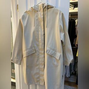 Zara hooded rubberized rain ivory coat - Small
